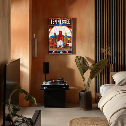 Tennessee USA 1950s Music City Skyline Travel Poster