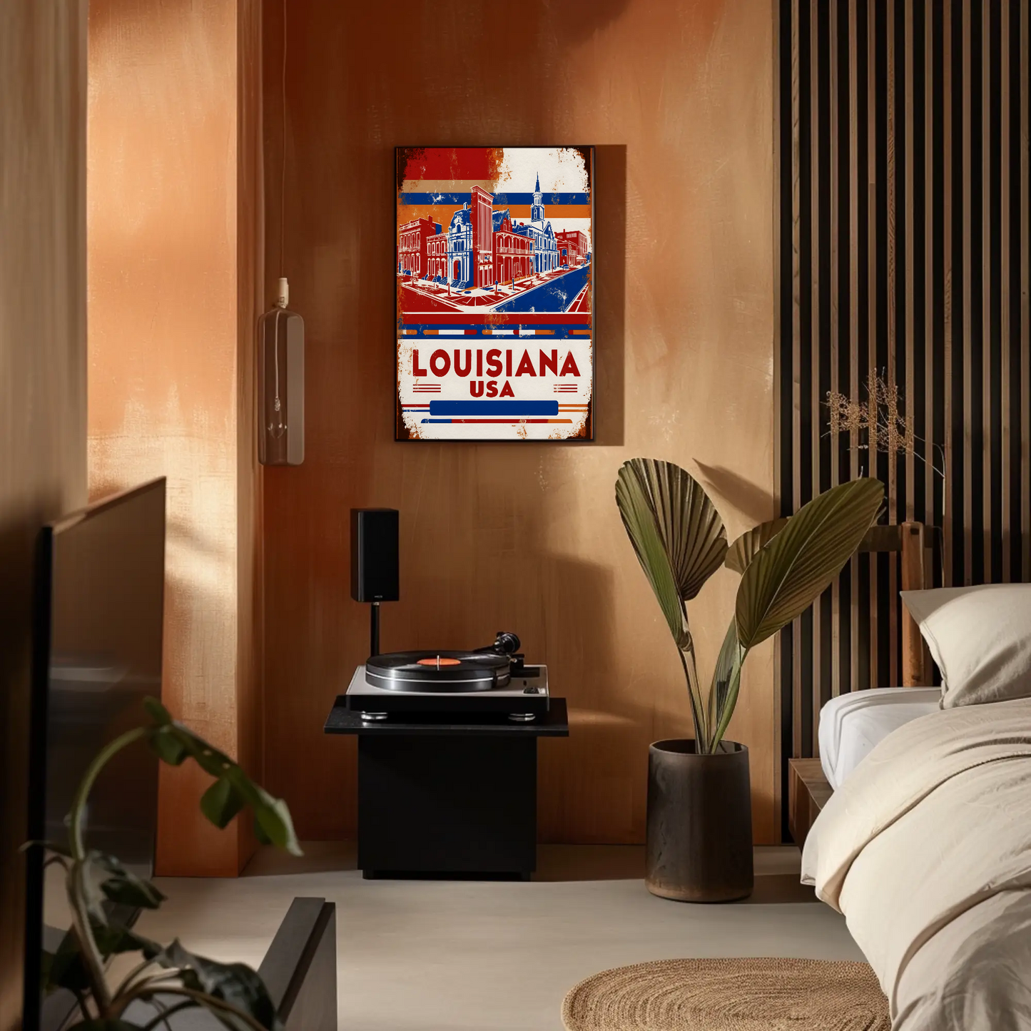 Louisiana USA French Quarter Street Vintage Maroon Travel Poster
