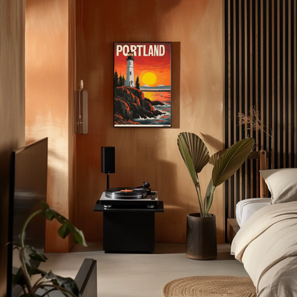 Portland Vintage Poster - Lighthouse at Sunset