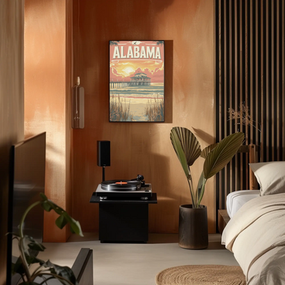 Alabama Pier at Sunset Vintage Travel Poster