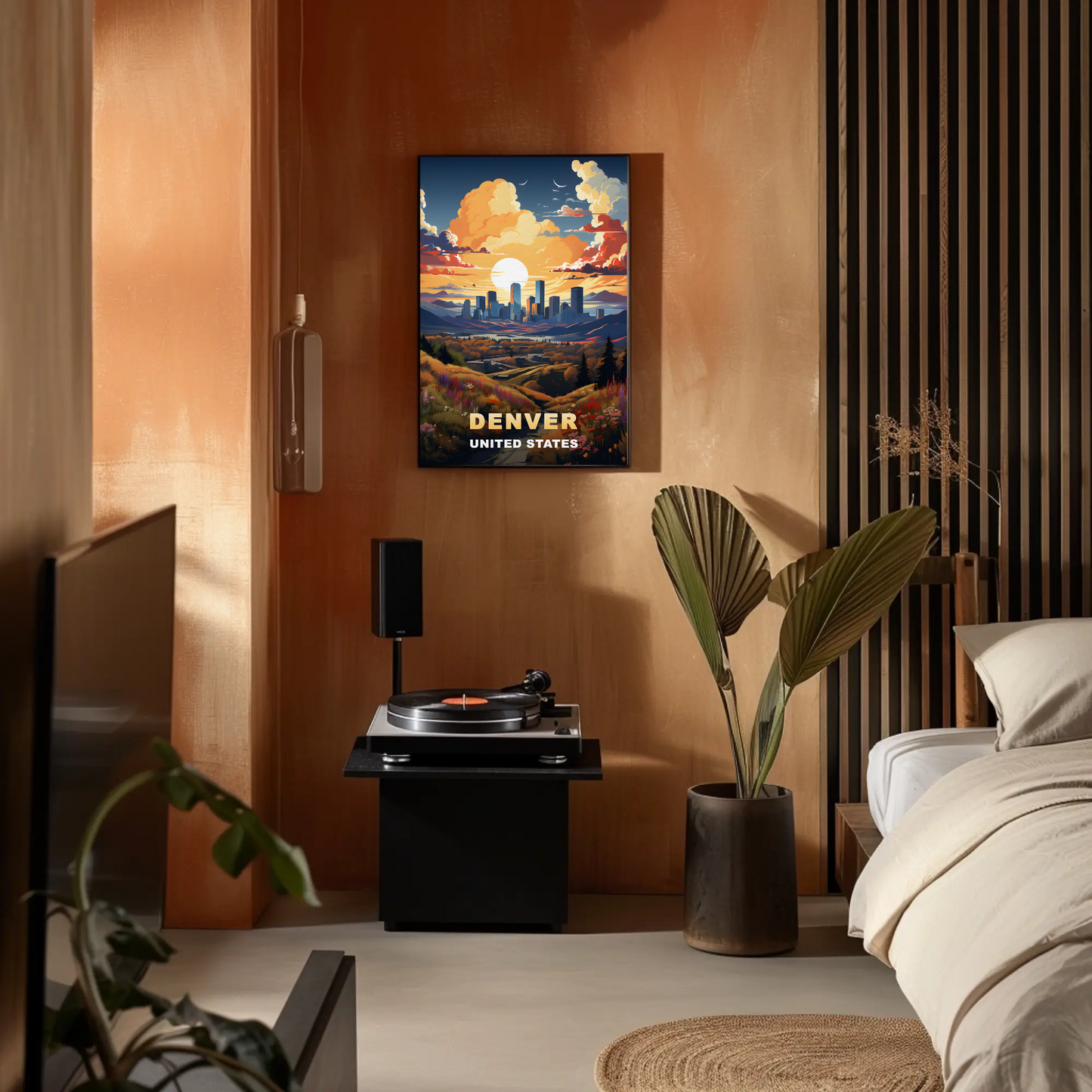 Denver Sunset Skyline Mountains Vintage Travel Poster