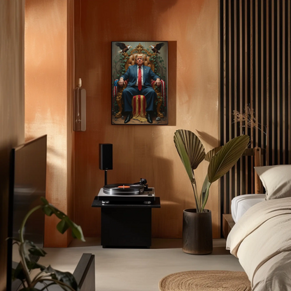 Vintage President Trump 2025 Poster Sitting In Kings Chair