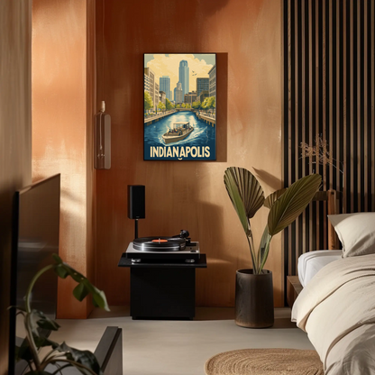 Indianapolis Indiana - Downtown Canal Vintage Travel Poster