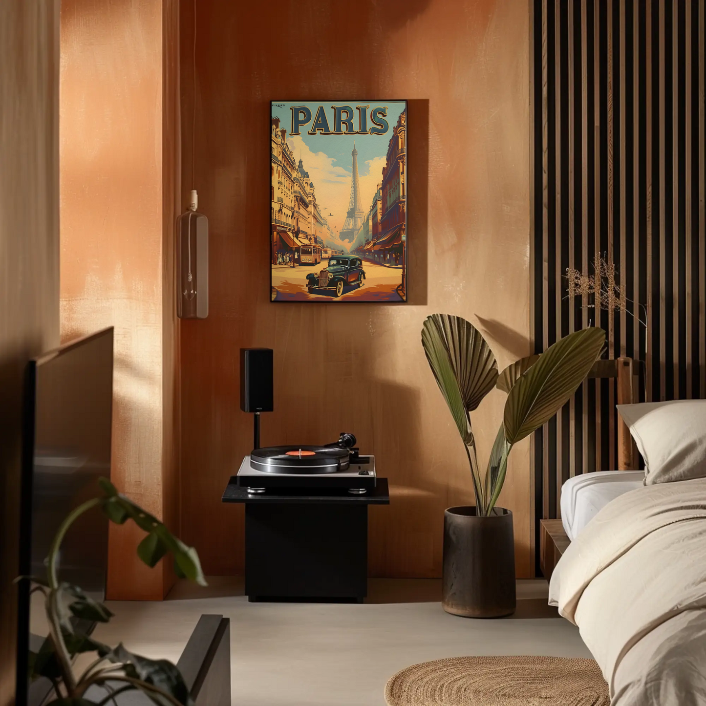 Classic Parisian Avenue Eiffel Backdrop Vintage Travel Poster