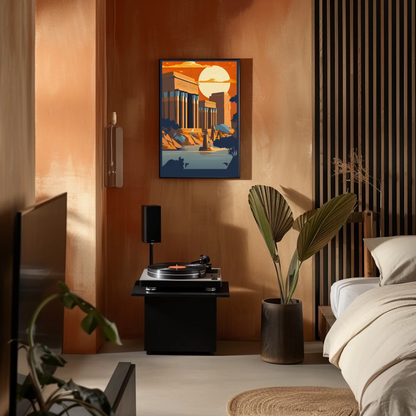 Egyptian Ruins Sunlit Columns River Vintage Travel Poster