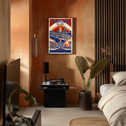 Pennsylvania USA 1950s Monument Skyline Vintage Travel Poster