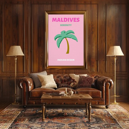 Maldives Serenity Palm Island Retro Travel Poster