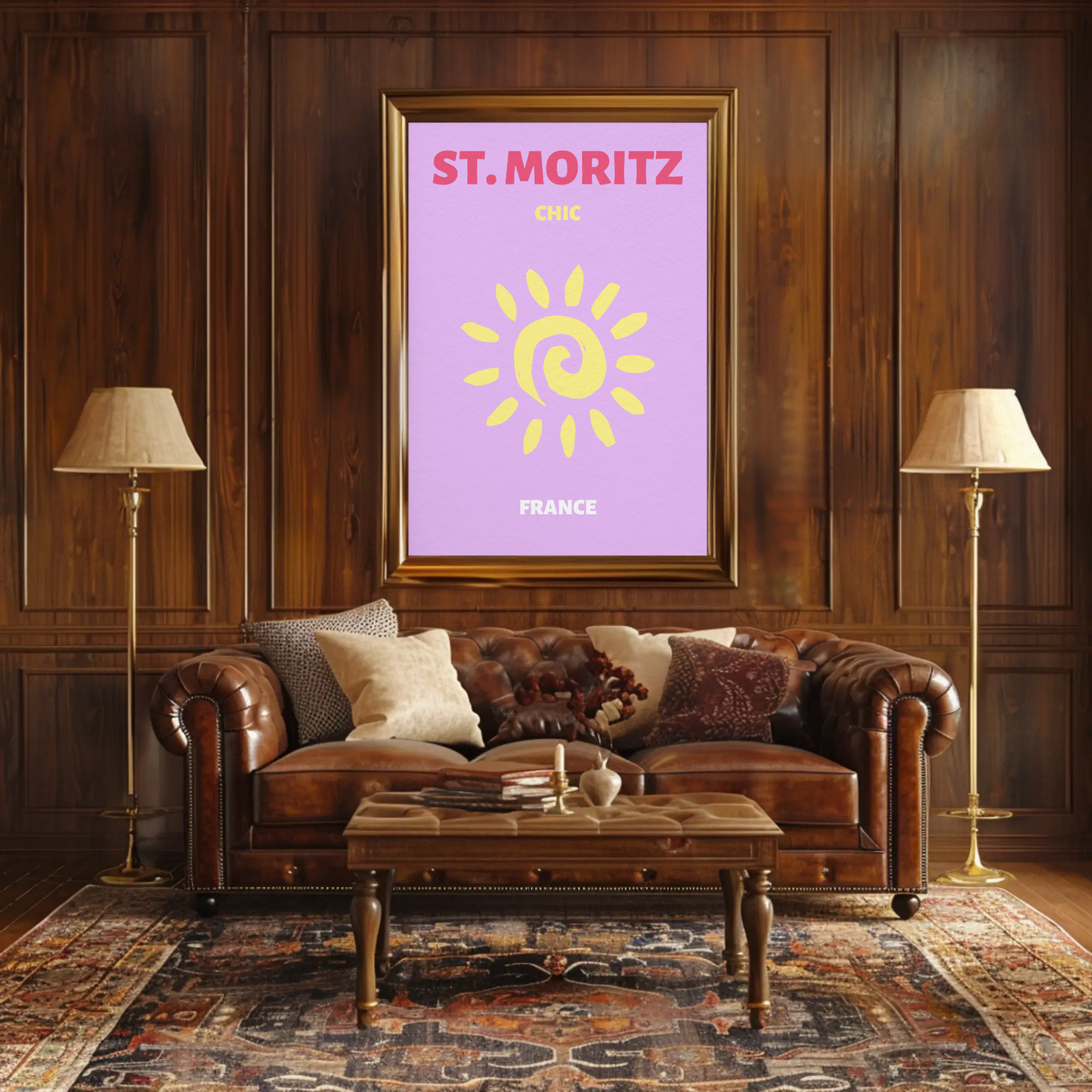 St Moritz Chic Sun Graphic Retro Travel Poster