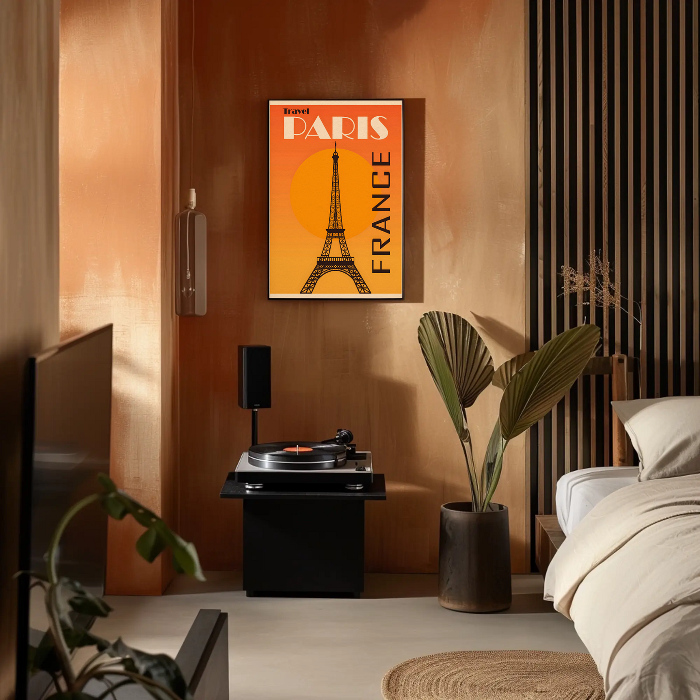Travel Paris France Orange Eiffel Tower Poster