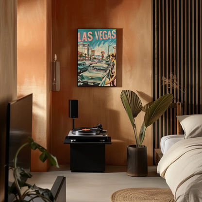 Las Vegas Strip Cars Neon Lights Vintage Travel Poster