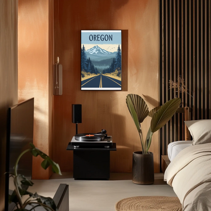 Oregon Road to the Mountains Vintage Travel Poster