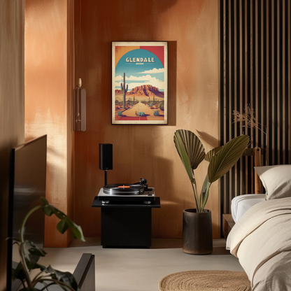 Glendale Arizona Cactus Roadscape Mesa Vintage Travel Poster