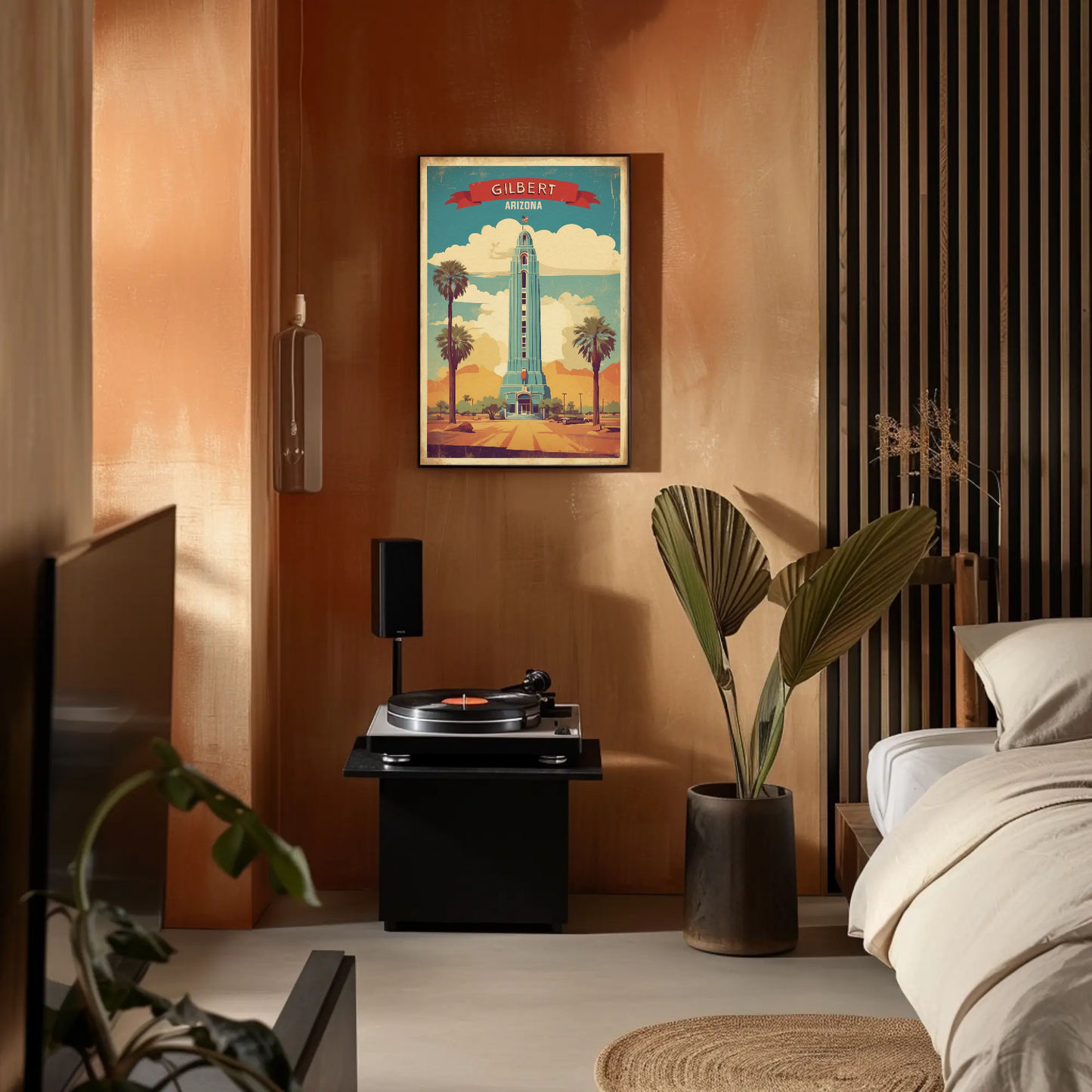 Gilbert Arizona Blue Tower Palm Desert Vintage Travel Poster