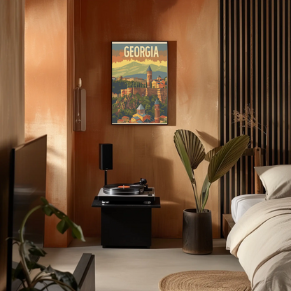 Georgia Caucasus Mountains Old Town Vintage Travel Poster