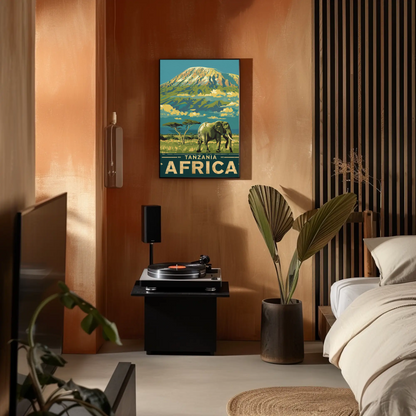 Tanzania Africa Elephant Kilimanjaro Safari Vintage Travel Poster