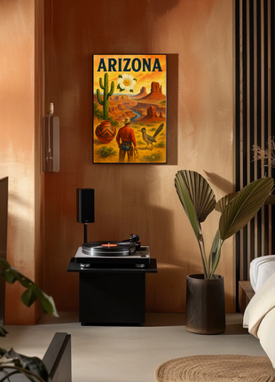 Arizona Desert Cowboy Saguaro Sunset Vintage Travel Poster