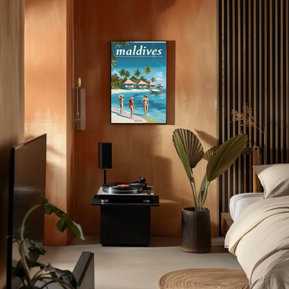 Maldives Vintage Travel Poster - Beachside Paradise
