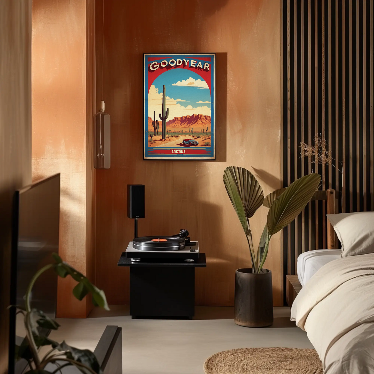 Goodyear Arizona Desert Roadster Mountains Vintage Travel Poster