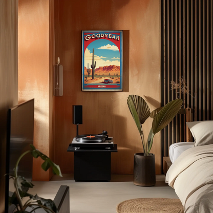 Goodyear Arizona Desert Roadster Mountains Vintage Travel Poster