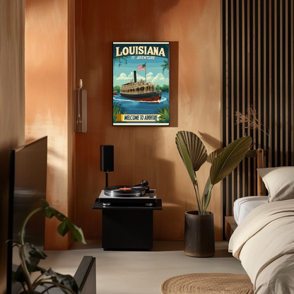 Vintage Travel Poster - Louisiana Steamboat Adventure