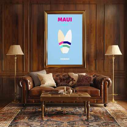 Maui Hawaii Surfboard Graphic Retro Travel Poster