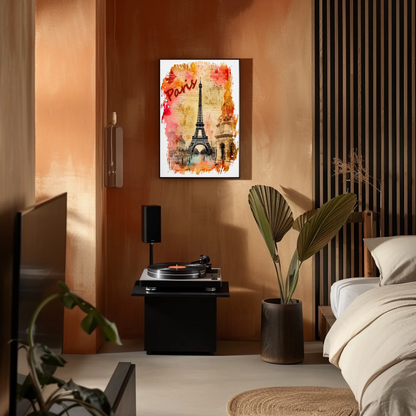Paris Eiffel Tower Ink Sketch with Vintage Background