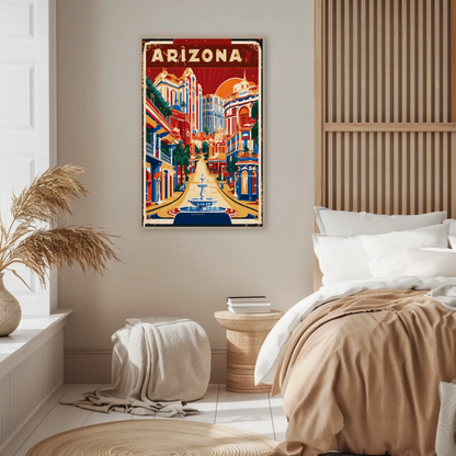 Arizona Bold Hillside Downtown Retro Travel Poster USA