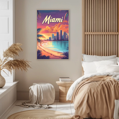 Miami Beach Sunset Vintage Travel Poster