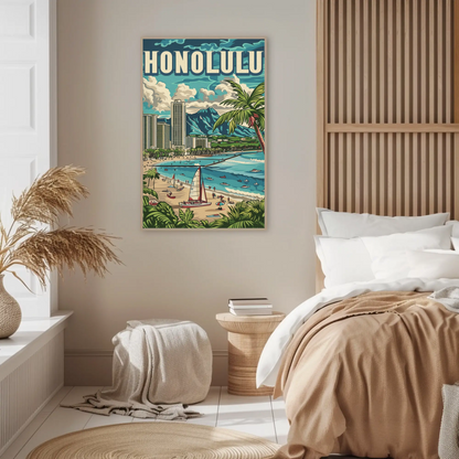 Honolulu Vintage Poster Sailing and Skyscrapers