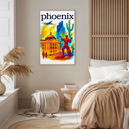 Phoenix Capitol Cactus Statue Airplane Desert Vintage Travel Poster