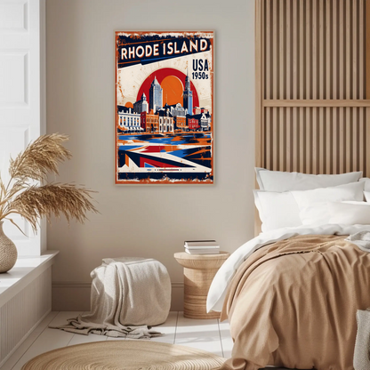 Rhode Island USA 1950s Waterfront Skyline Vintage Travel Poster