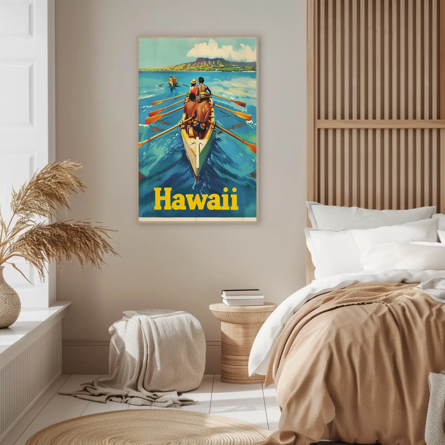 Vintage Travel Poster - Hawaii Rowing Canoe