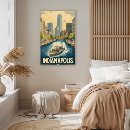 Indianapolis Indiana - Downtown Canal Vintage Travel Poster