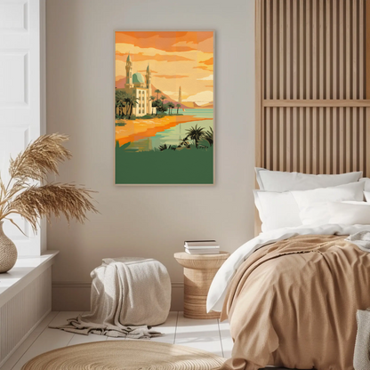 Golden Mosque By The Sunset Vintage Travel Poster