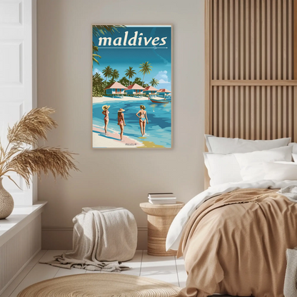 Maldives Vintage Travel Poster - Beachside Paradise