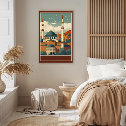 Turkey Mosque Minarets Hillside Sunset Vintage Travel Poster