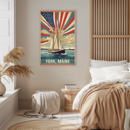 York Maine Sailing Americana Vintage Travel Poster