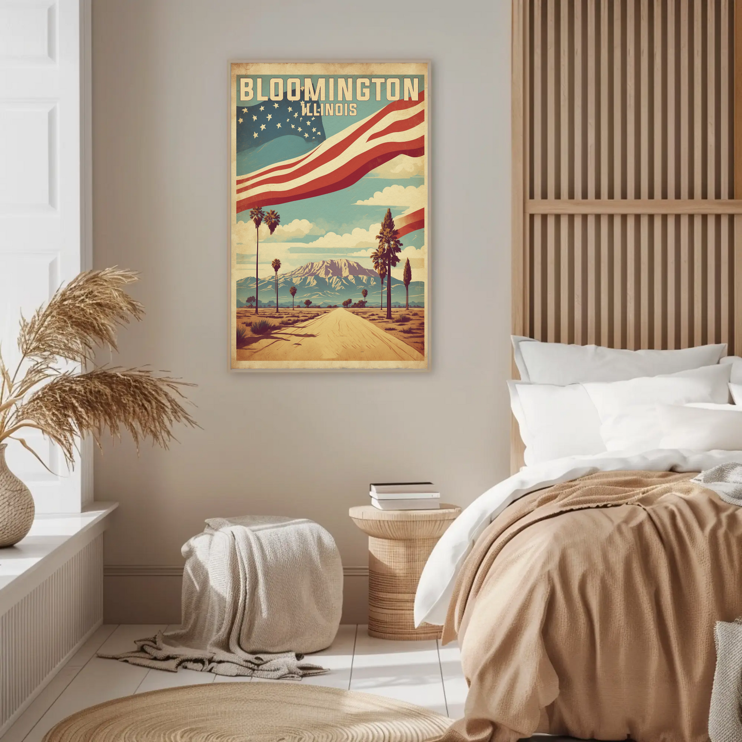 Bloomington Illinois Cityscape Art Print Vintage Travel Poster