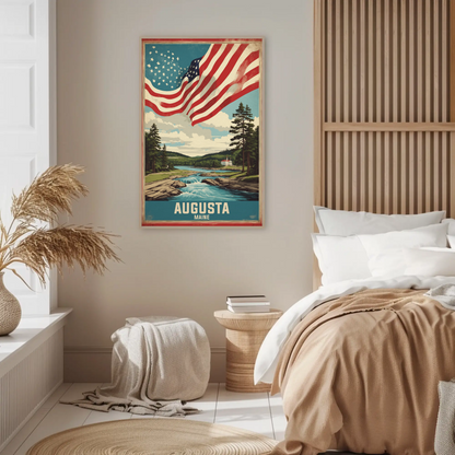 Augusta Maine River Retreat Vintage Travel Poster