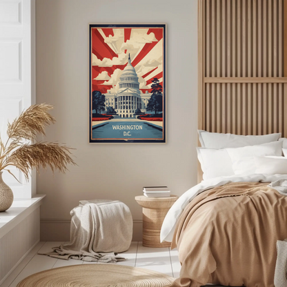 Washington D.C. Capitol Rays Sunrise Glory Vintage Travel Poster