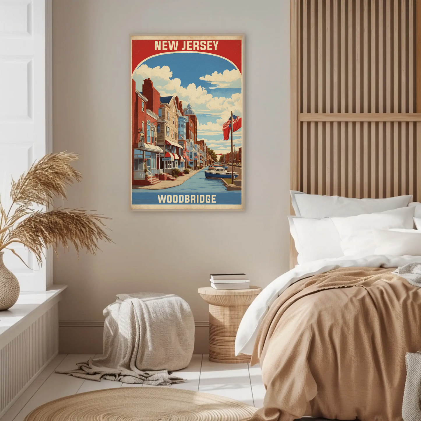 Woodbridge New Jersey Harbor Street View Vintage Travel Poster