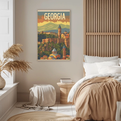 Georgia Caucasus Mountains Old Town Vintage Travel Poster