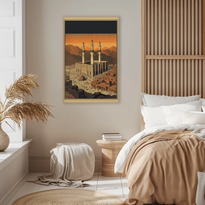 Three Minaret Mosque Mountainside Vintage Travel Poster