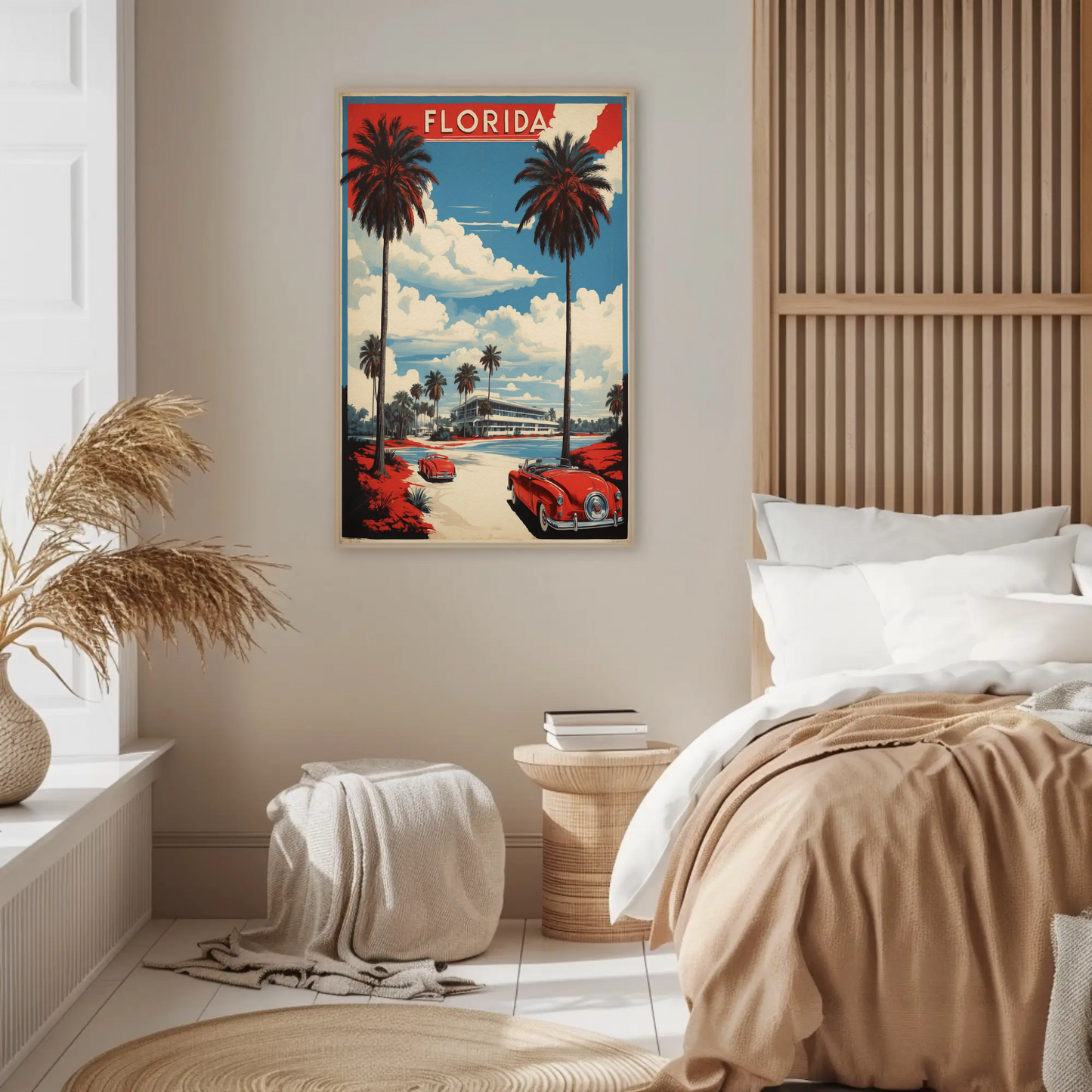 Florida Retro Cars Beach Palms Vintage Travel Poster
