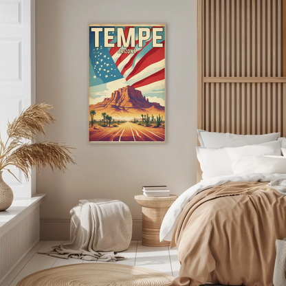 Tempe Arizona Red Rock Horizon Vintage Travel Poster