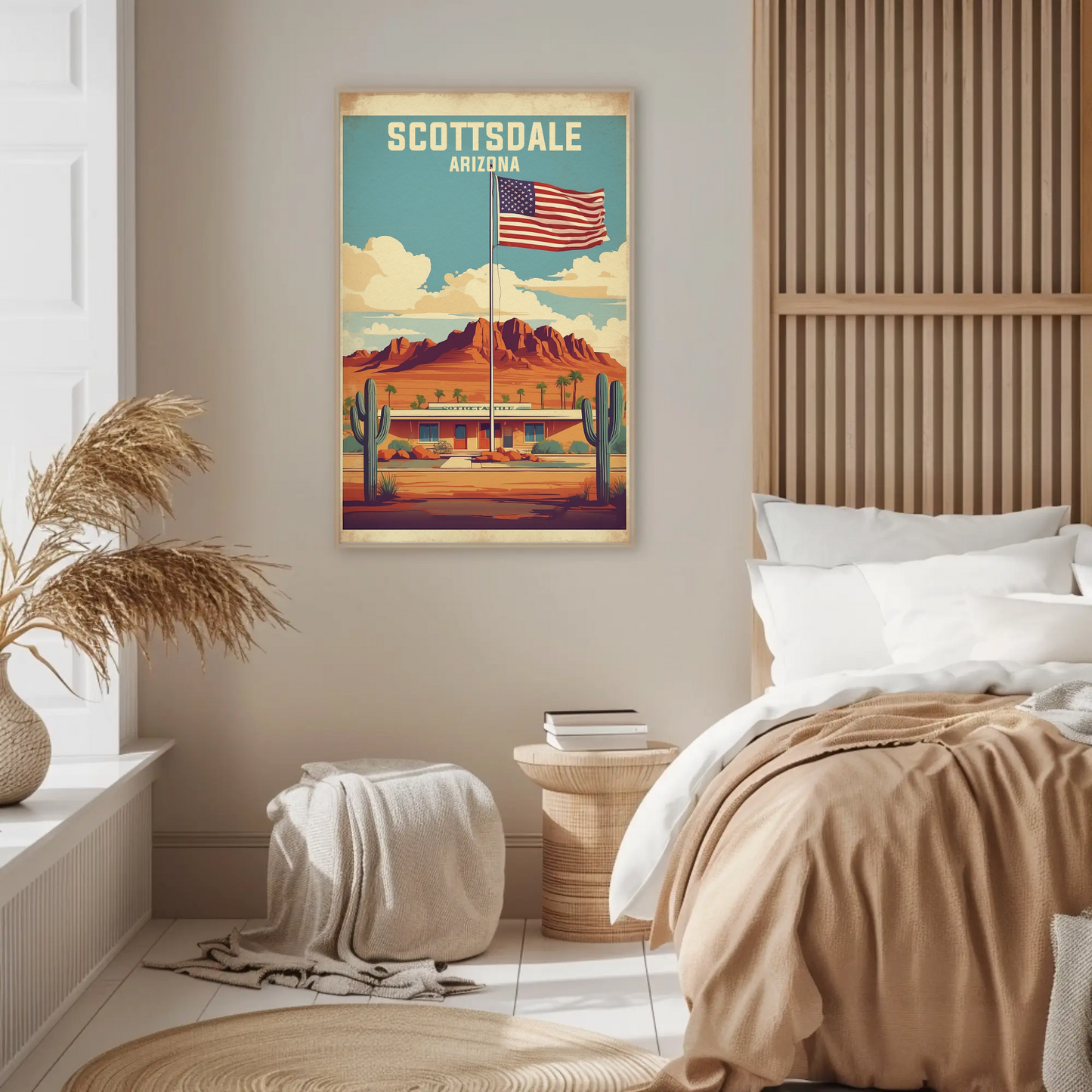 Scottsdale Arizona Desert Flag Cactus Vintage Travel Poster