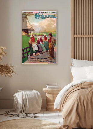 Paris To Amsterdam Windmills Costume Vintage Travel Poster