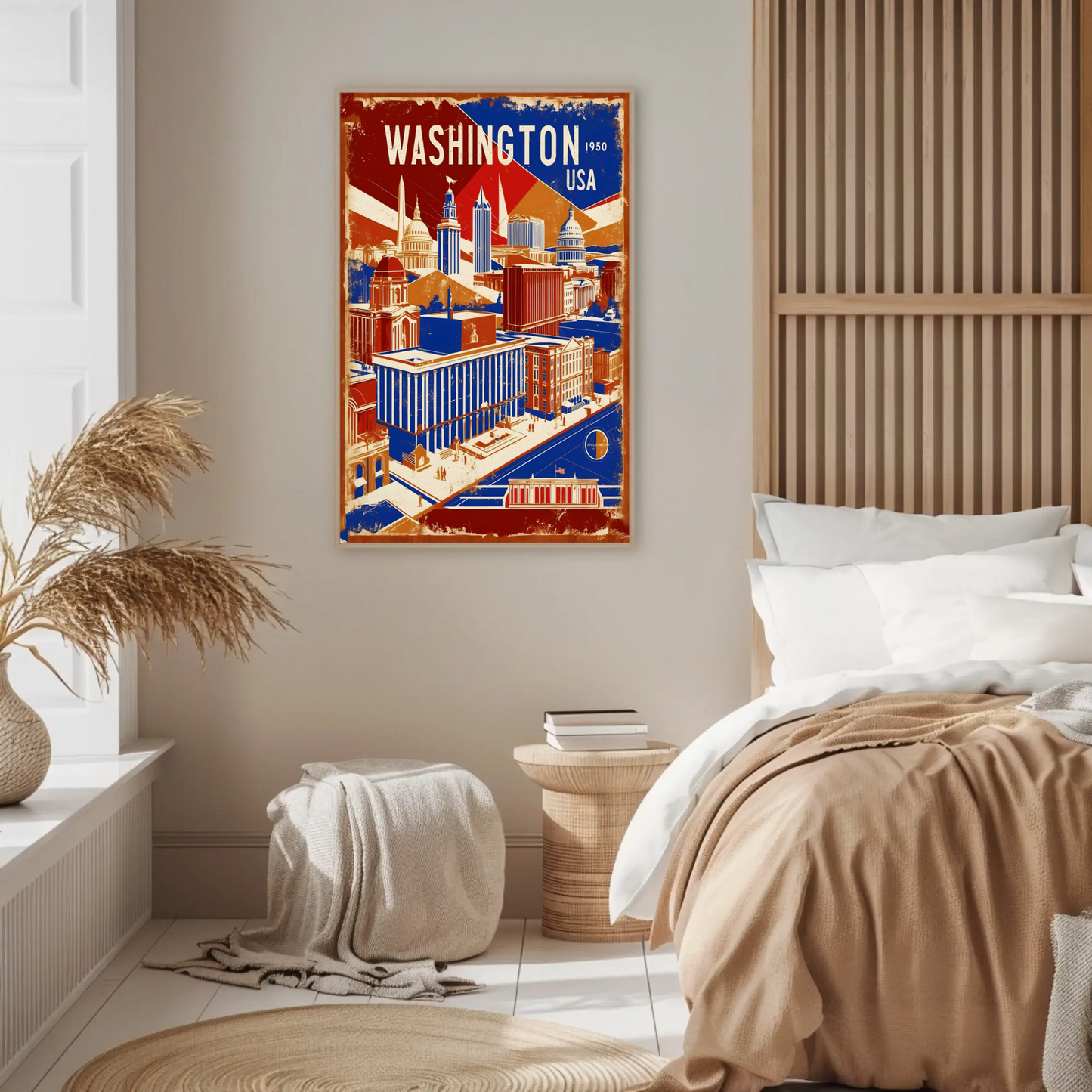 Washington USA 1950s Monument Skyline Travel Poster