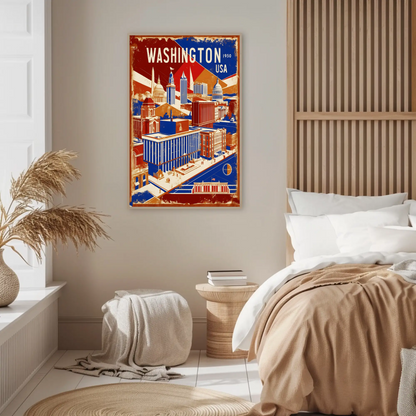 Washington USA 1950s Monument Skyline Travel Poster