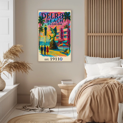 Delray Beach Hotel Lighthouse Fish Palms Vintage Travel Poster Wall Art